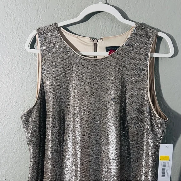 Vince Camuto SEQUIN SHIFT SHIMMER GOLD DRESS SIZE 14 NWT - Picture 2 of 6